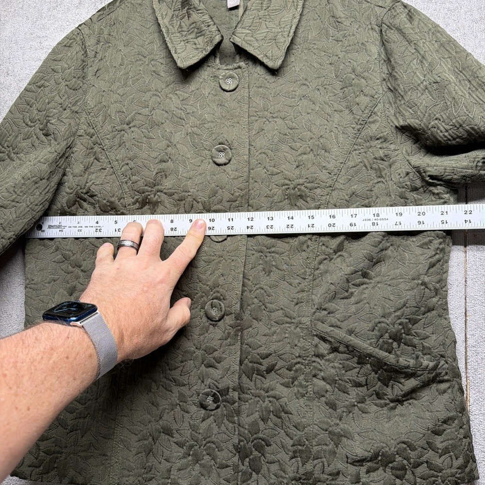 J Jill Women's Olive Green‎ Embroidered Jacket Textured Boho Layer XL - Picture 4 of 12